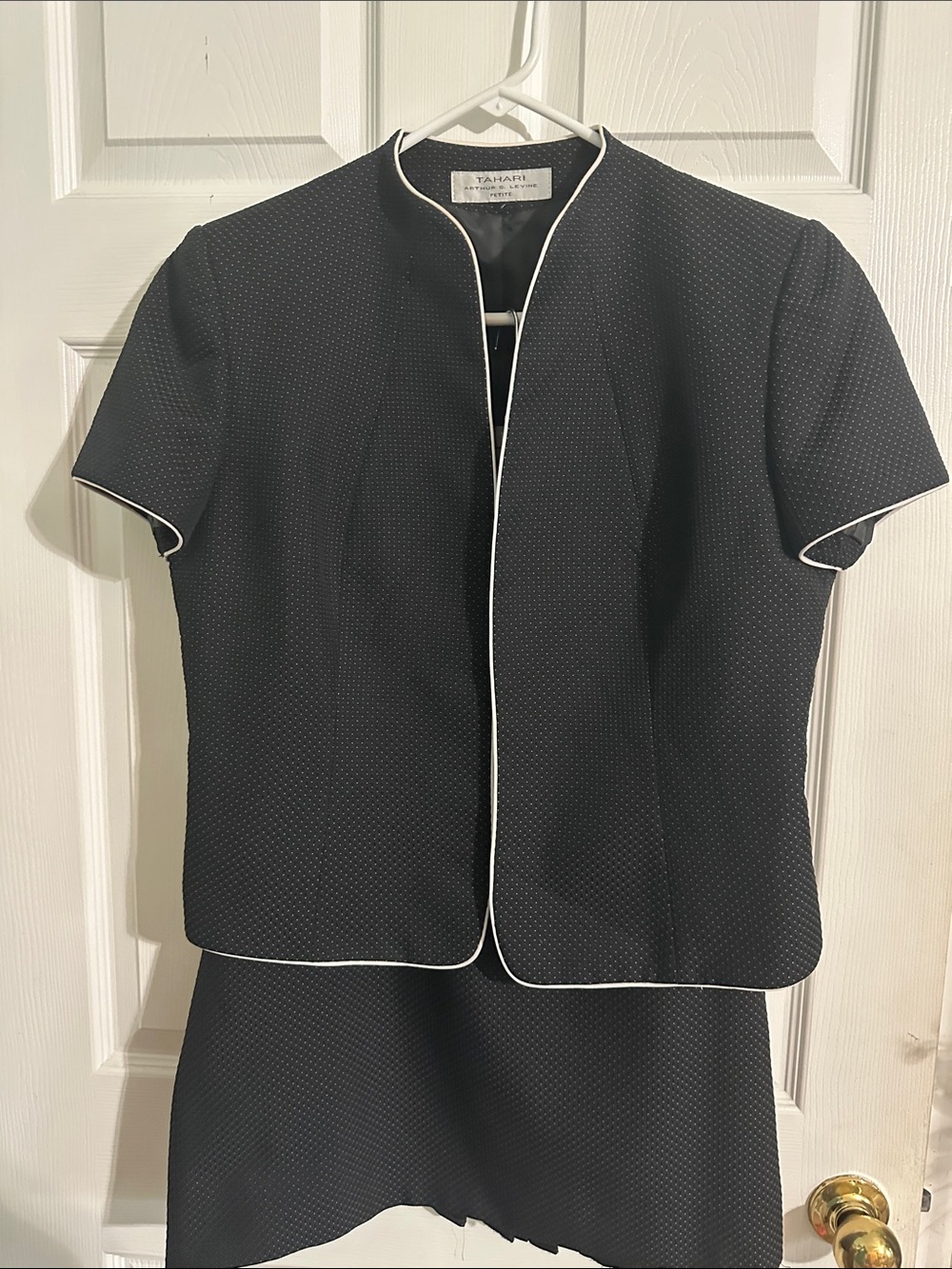 Tahari Black Suit Set with White Piping Trim
